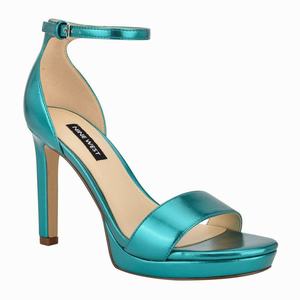 Nine West Edyn Ankle Strap Singapore (EMWNJB208) - Heeled Sandals Turquoise Metallic